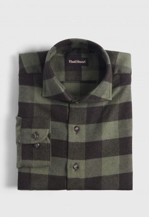 Paul Stuart Flannel Buffalo Check Olive | NZ_PAUL78770