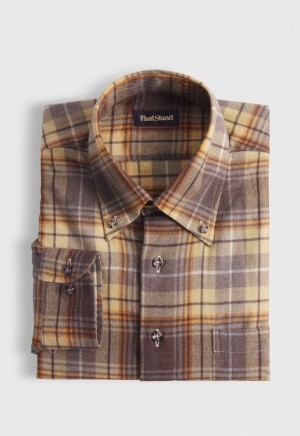 Paul Stuart Flannel Plaid Brown / Yellow | NZ_PAUL23580