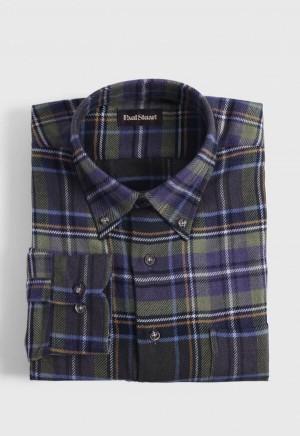 Paul Stuart Flannel Plaid Green / Purple | NZ_PAUL83152