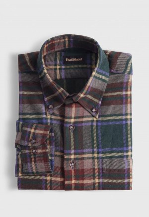 Paul Stuart Flannel Plaid Olive / Brown | NZ_PAUL37481