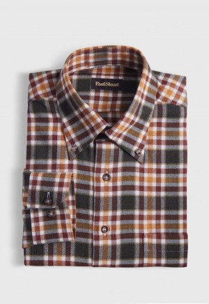 Paul Stuart Flannel Plaid Olive | NZ_PAUL90446