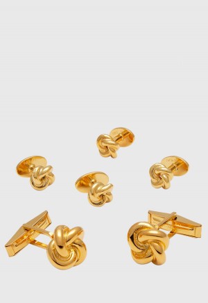 Paul Stuart Gold Plated Sterling Silver Knot Cufflink & Stud Set Gold | NZ_PAUL74888