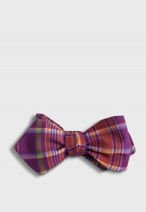 Paul Stuart Habotai Silk Plaid Bow Purple | NZ_PAUL93531