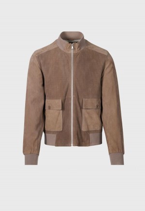Paul Stuart Herringbone Suede Jacket Brown | NZ_PAUL34674