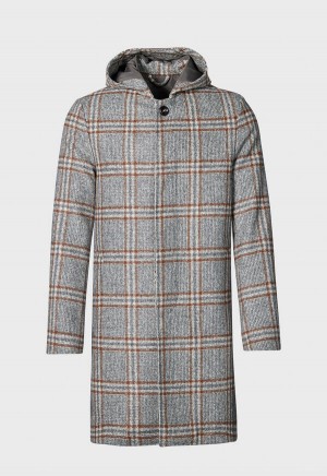 Paul Stuart Hooded Plaid Coat Grey | NZ_PAUL82257