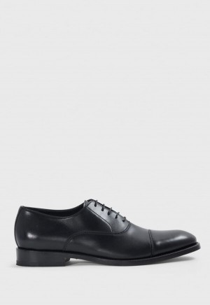 Paul Stuart Houston Leather Cap Toe Black | NZ_PAUL54861
