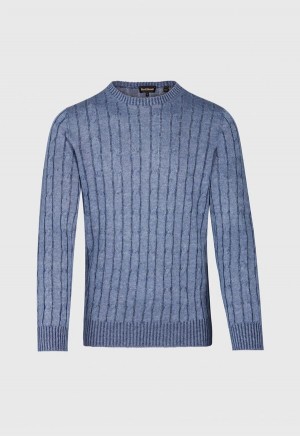Paul Stuart Linen Cable Crewneck Blue | NZ_PAUL22648
