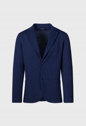 Paul Stuart Linen Cotton Piqué Knit Blazer Navy | NZ_PAUL15437