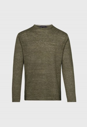 Paul Stuart Linen Crewneck Olive | NZ_PAUL84920