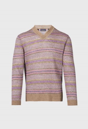 Paul Stuart Linen Fair Isle V-neck Beige | NZ_PAUL55858