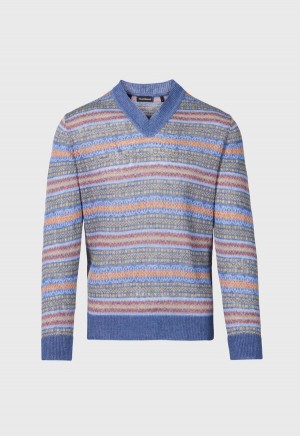 Paul Stuart Linen Fair Isle V-neck Blue | NZ_PAUL45885