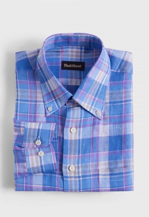 Paul Stuart Linen Multicolor Plaid Blue / Purple | NZ_PAUL90825