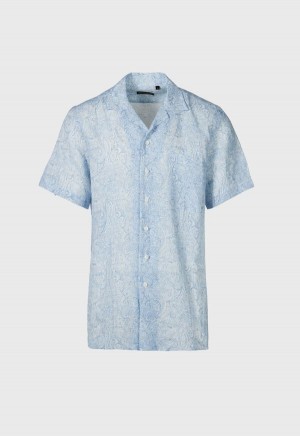 Paul Stuart Linen Paisley Print Camp Light Blue | NZ_PAUL98909