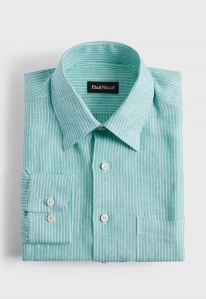 Paul Stuart Linen Pencil Stripe Green | NZ_PAUL46401