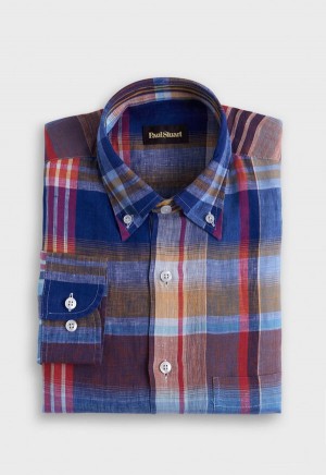 Paul Stuart Linen Plaid Blue / Pink | NZ_PAUL76490