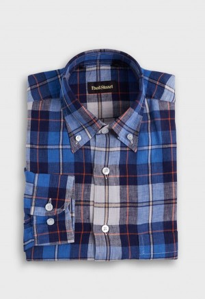 Paul Stuart Linen Plaid Blue / Red | NZ_PAUL54670