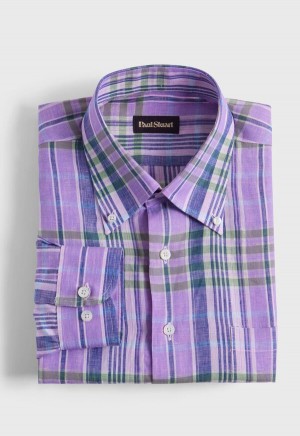 Paul Stuart Linen Plaid Pink / Green | NZ_PAUL69153