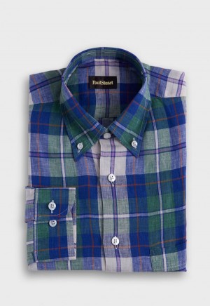 Paul Stuart Linen Plaid Purple / Green | NZ_PAUL33922