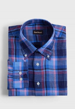 Paul Stuart Linen Plaid Purple / Navy / Blue | NZ_PAUL19450