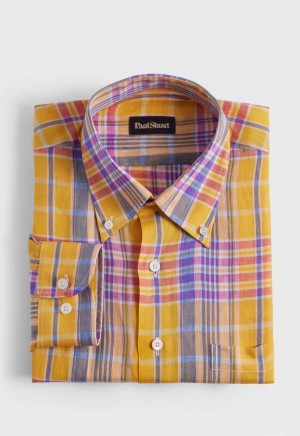 Paul Stuart Linen Plaid Yellow / Purple | NZ_PAUL49084