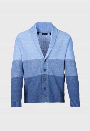 Paul Stuart Linen Rice Stitch Dégradé Cardigan Blue | NZ_PAUL76271