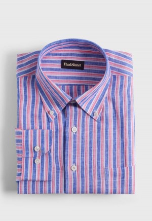 Paul Stuart Linen Shadow Stripe Blue / Red | NZ_PAUL45066