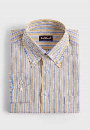 Paul Stuart Linen Shadow Stripe Yellow / Blue | NZ_PAUL11876
