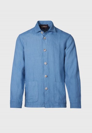 Paul Stuart Linen Shirt Blue | NZ_PAUL43690