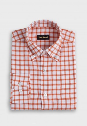 Paul Stuart Linen Windowpane Orange / White | NZ_PAUL78845