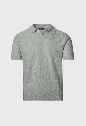 Paul Stuart Linen & Cotton Knit Open Collar Olive | NZ_PAUL99733