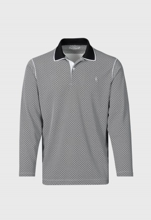 Paul Stuart Long Sleeve Parquet Pattern Golf Black | NZ_PAUL51395