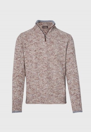 Paul Stuart Marled Quarter Zip Brown | NZ_PAUL23544