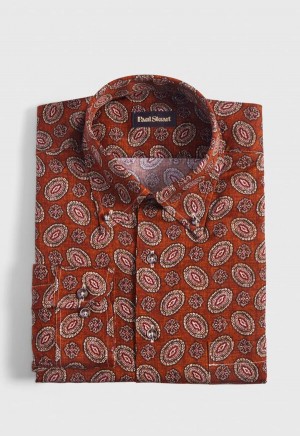Paul Stuart Medallion Print Cotton Brown | NZ_PAUL39522