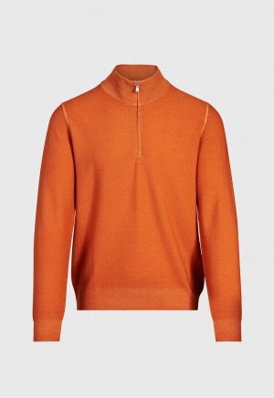 Paul Stuart Merino Wool Rice Stitch Quarter Zip Orange | NZ_PAUL63445