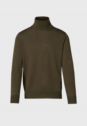 Paul Stuart Merino Wool Turtleneck Olive | NZ_PAUL25365