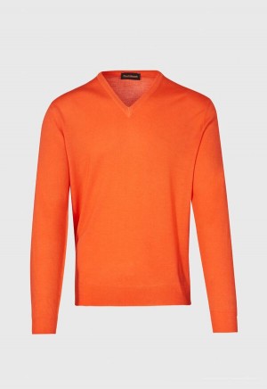 Paul Stuart Merino Wool Watercolor V-Neck Orange | NZ_PAUL67344