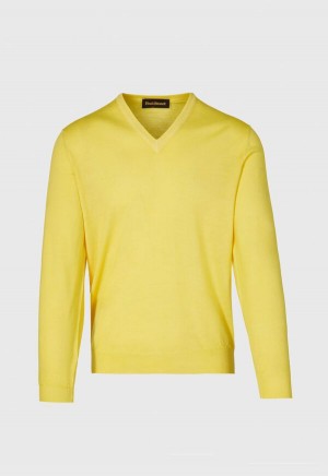 Paul Stuart Merino Wool Watercolor V-Neck Yellow | NZ_PAUL31827