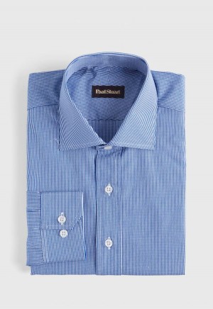 Paul Stuart Micro Gingham Check Slim Fit Navy | NZ_PAUL39757