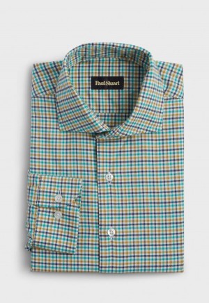 Paul Stuart Mini Check Flannel Turquoise | NZ_PAUL56522