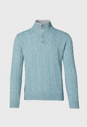 Paul Stuart Mock Neck Cable Blue | NZ_PAUL40679