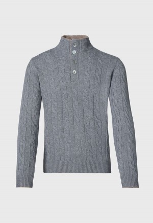 Paul Stuart Mock Neck Cable Grey | NZ_PAUL79877