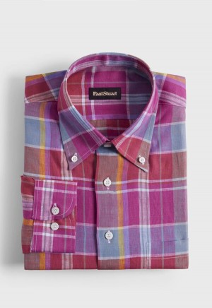 Paul Stuart Oversized Plaid Linen Red | NZ_PAUL30087
