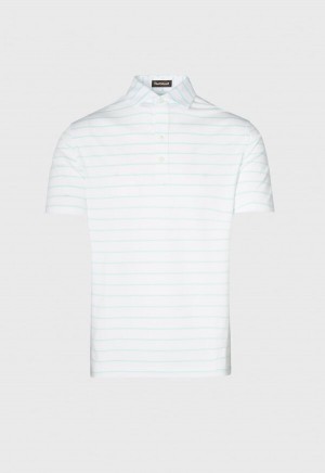 Paul Stuart Pencil Stripe on White Ground Performance Polo Mint | NZ_PAUL79016