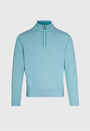 Paul Stuart Pima Cotton Micro Stripe Quarter Zip Pullover Blue | NZ_PAUL81260