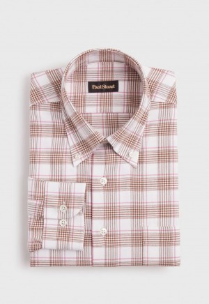 Paul Stuart Plaid Flannel on Cream Ground Brown / Pink | NZ_PAUL24347