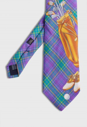 Paul Stuart Plaid Golf Bag Print Silk Purple | NZ_PAUL17721