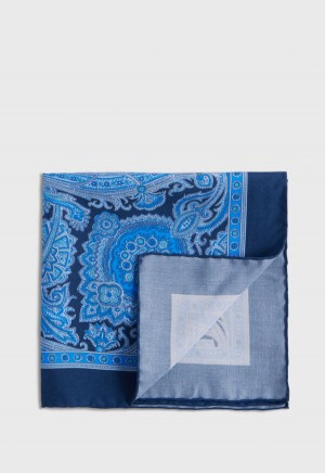 Paul Stuart Printed Habotai Silk Paisley Indigo | NZ_PAUL46382