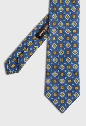 Paul Stuart Printed Linen Medallion Blue | NZ_PAUL63978