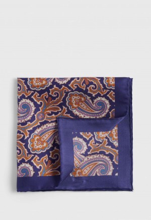 Paul Stuart Printed Silk Paisley Navy | NZ_PAUL17048