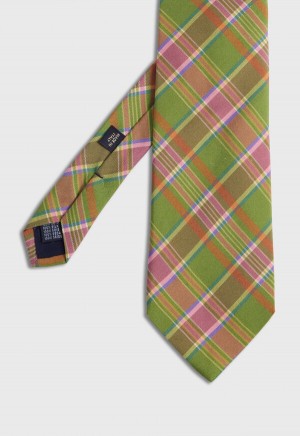 Paul Stuart Printed Silk Plaid Olive | NZ_PAUL20466
